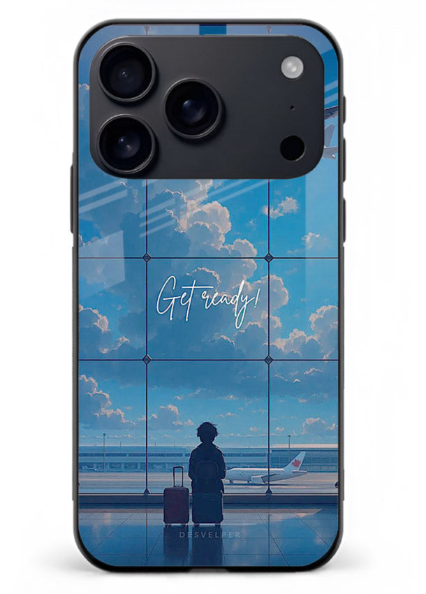 Blue Airport Window airplane scene iphone 18 pro max glass back cover