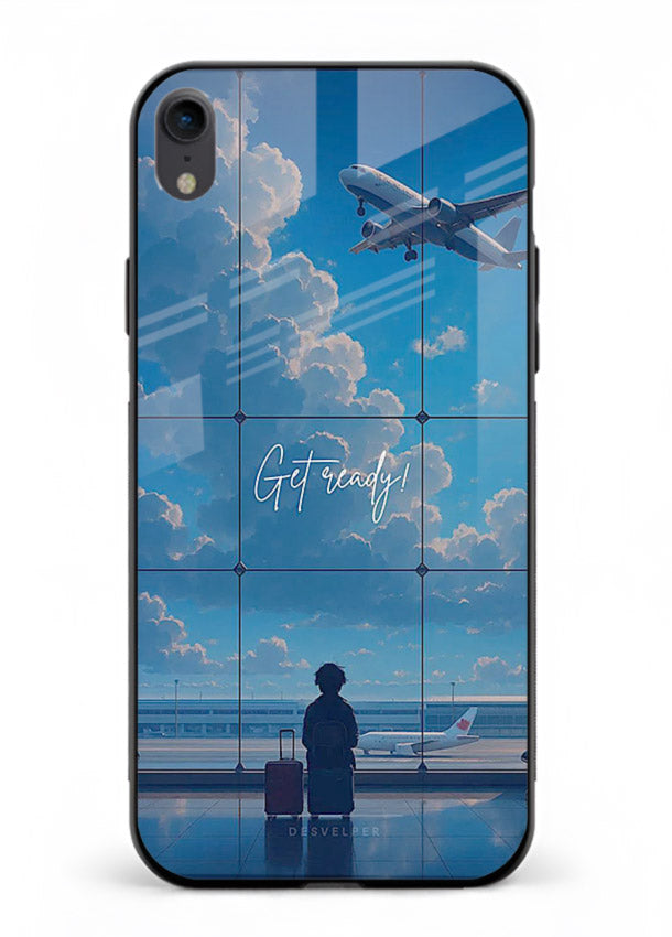 Blue Airport Window airplane scene iphone xr glass back cover
