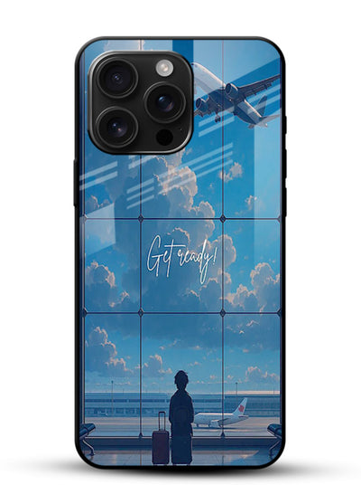 Blue Airport Window airplane scene glossy vibrant premium glass back cover - Angle Front
