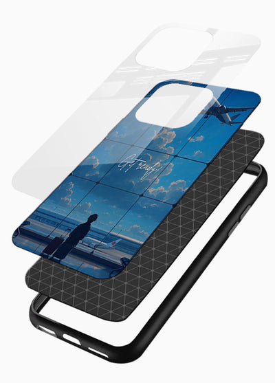 Blue Airport Window airplane scene glossy vibrant premium glass back cover - Angle Layers