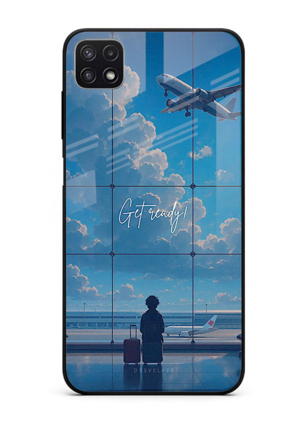 Blue Airport Window airplane scene Samsung A22 5G glass back cover