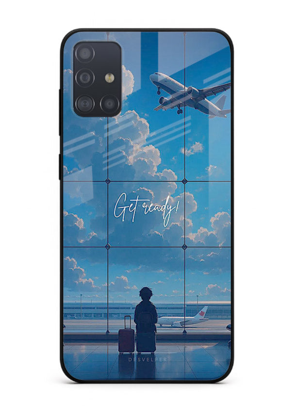 Blue Airport Window airplane scene Samsung A71 glass back cover