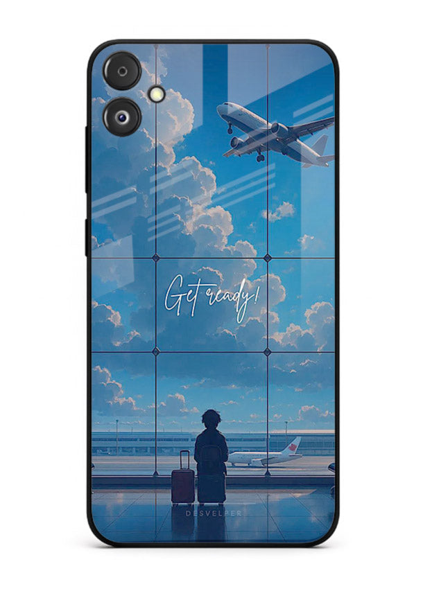 Blue Airport Window airplane scene Samsung F05 5G glass back cover