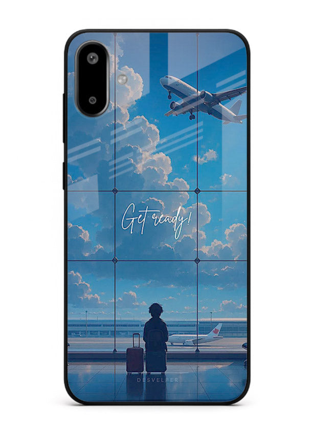 Blue Airport Window airplane scene Samsung F06 5G glass back cover