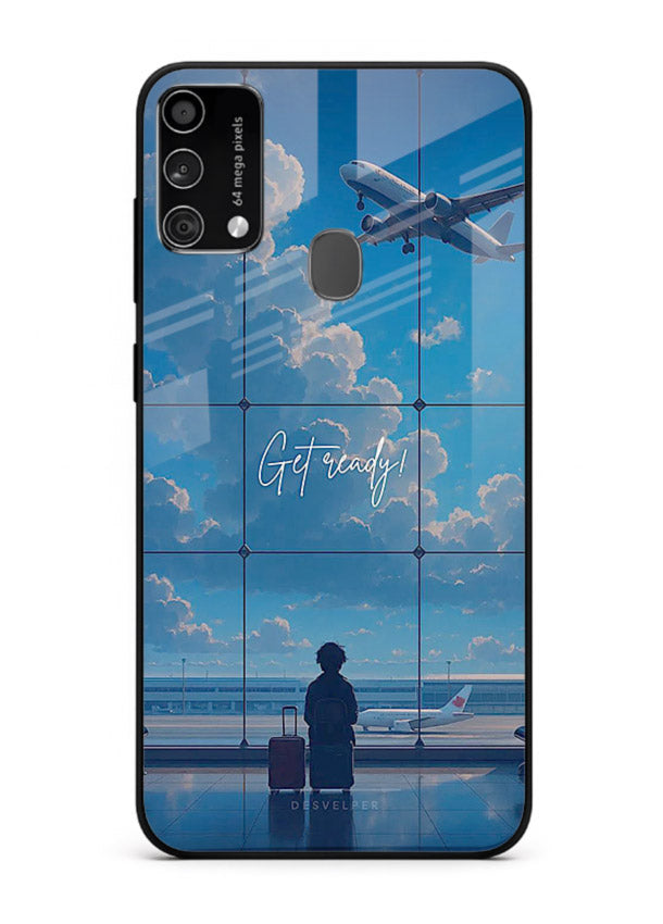 Blue Airport Window airplane scene Samsung F41 glass back cover