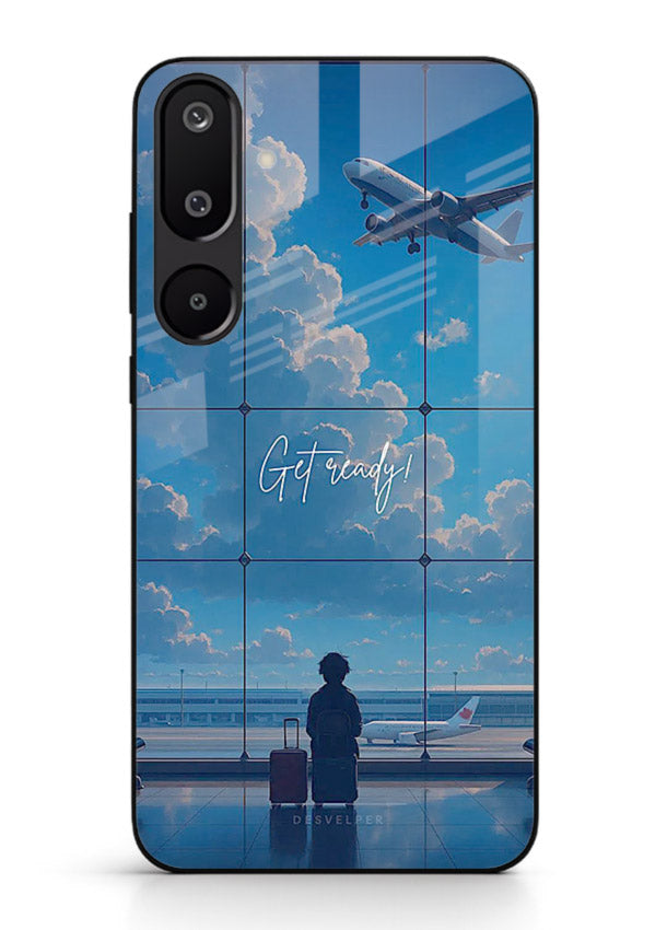 Blue Airport Window airplane scene Samsung M16 5G glass back cover