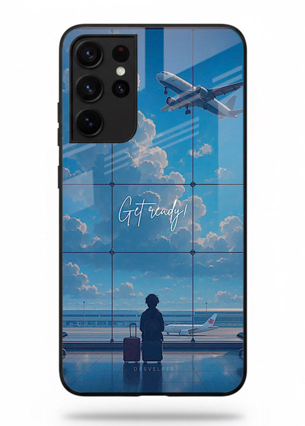 Blue Airport Window airplane scene Samsung S21 Ultra glass back cover