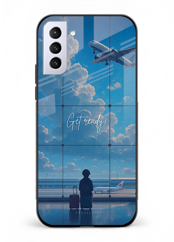 Blue Airport Window airplane scene Samsung S21 Plus glass back cover