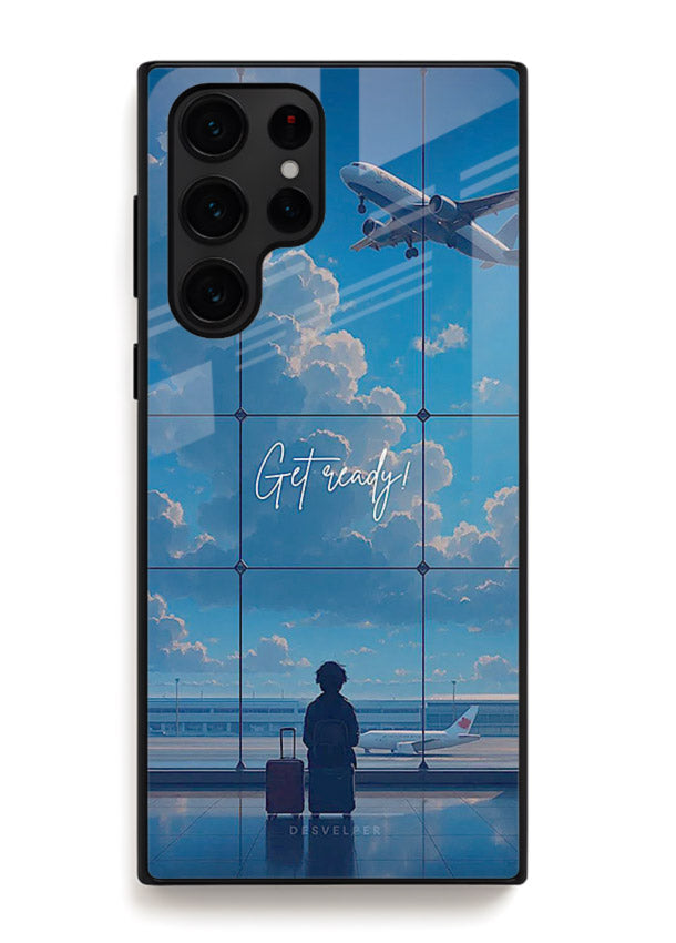 Blue Airport Window airplane scene Samsung S22 Ultra glass back cover