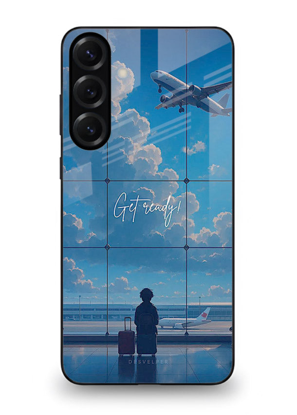 Blue Airport Window airplane scene Samsung A36 5G glass back cover