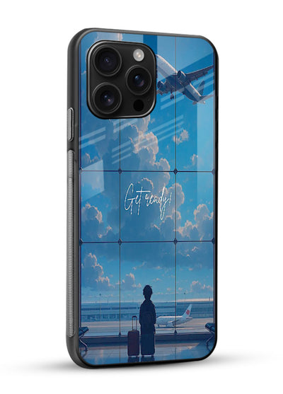 Blue Airport Window airplane scene glossy vibrant premium glass back cover - Angle Side