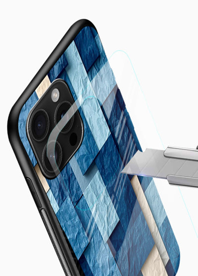Blue Block Texture blue abstract block pattern glossy vibrant premium glass back cover - Angle Blade