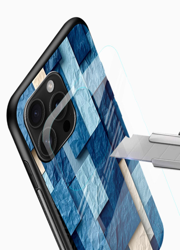 Blue Block Texture blue abstract block pattern glossy vibrant premium glass back cover - Angle Blade