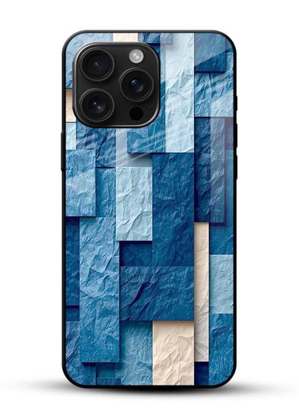 Blue Block Texture blue abstract block pattern glossy vibrant premium glass back cover - Angle Front