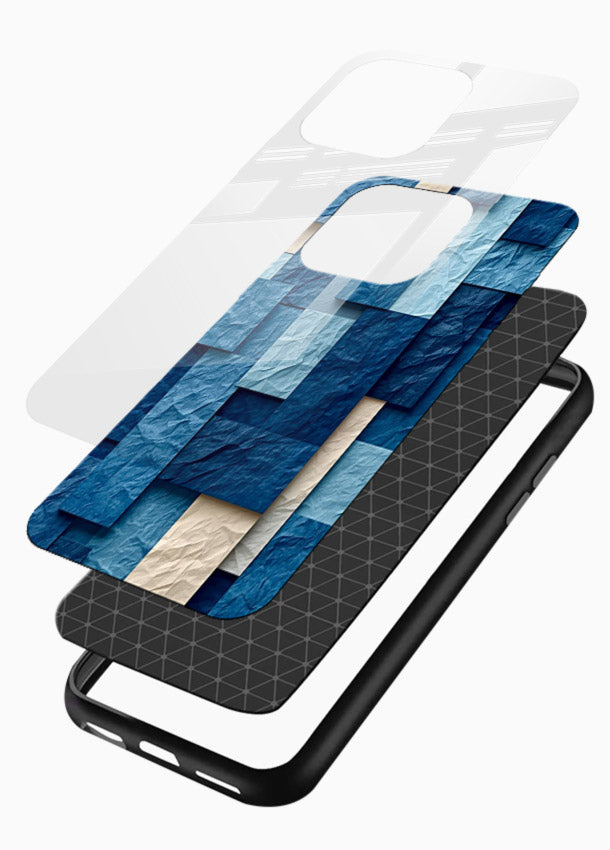 Blue Block Texture blue abstract block pattern glossy vibrant premium glass back cover - Angle Layers