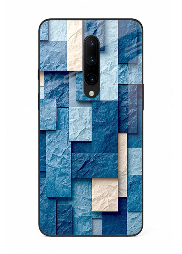 Blue Block Texture blue abstract block pattern OnePlus 7T Pro glass back cover