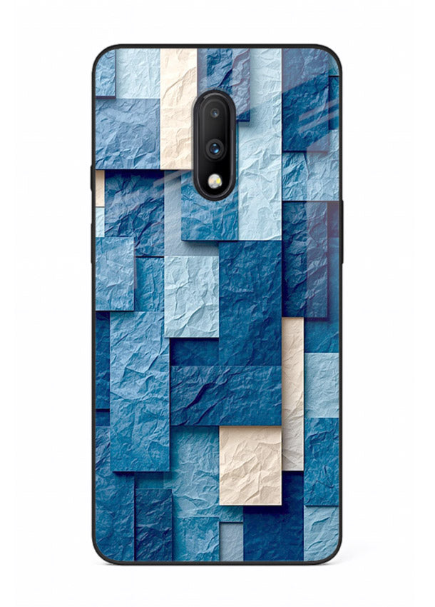 Blue Block Texture blue abstract block pattern OnePlus 7 glass back cover