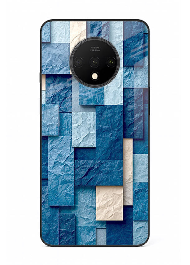 Blue Block Texture blue abstract block pattern OnePlus 7T glass back cover