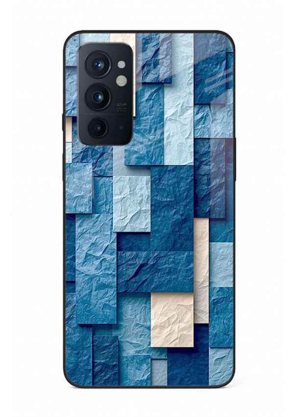 Blue Block Texture blue abstract block pattern OnePlus 9RT glass back cover