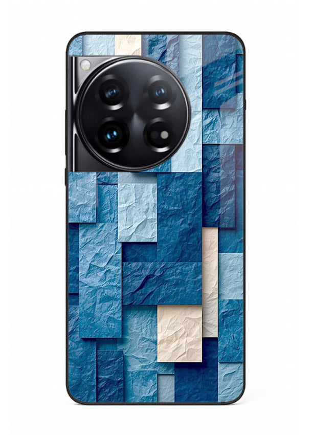 Blue Block Texture blue abstract block pattern OnePlus 12 glass back cover