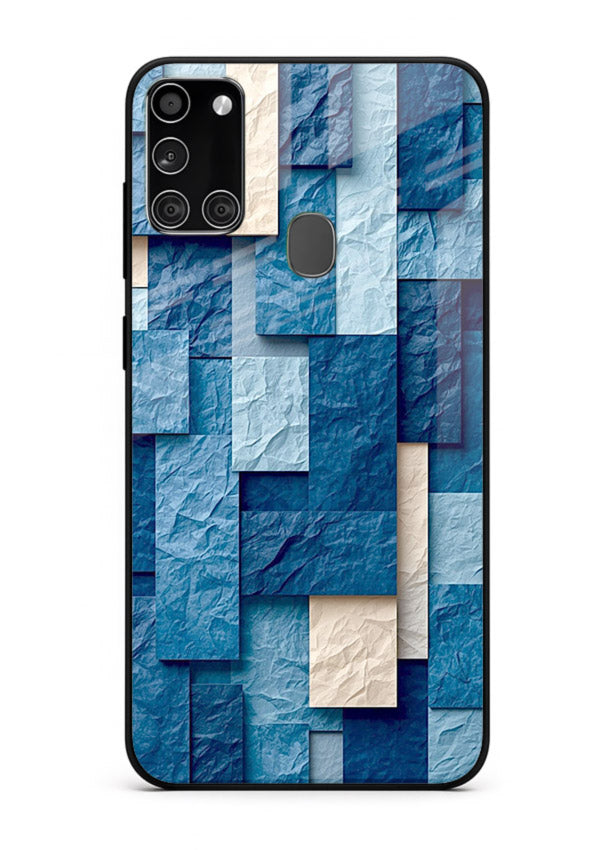 Blue Block Texture blue abstract block pattern Samsung A21s glass back cover