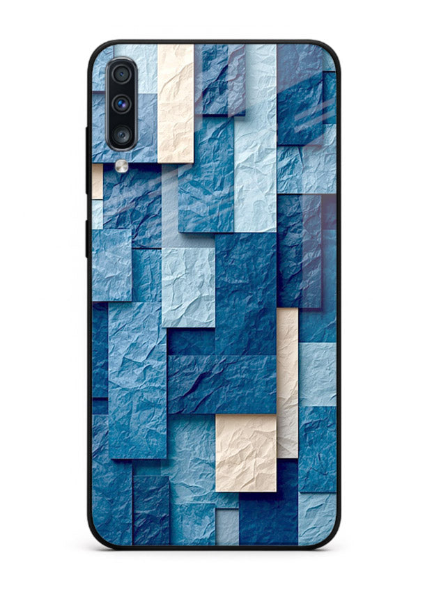 Blue Block Texture blue abstract block pattern Samsung A50 glass back cover