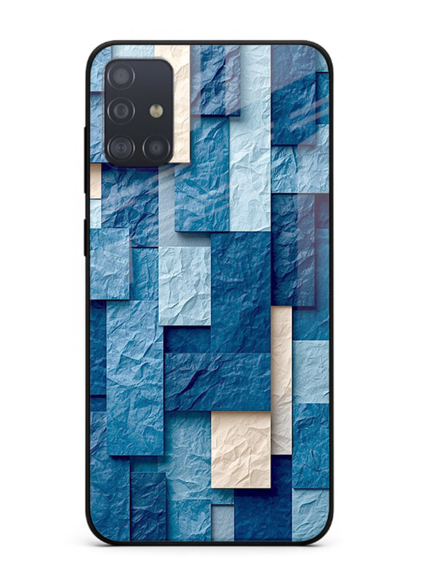 Blue Block Texture blue abstract block pattern Samsung A71 glass back cover