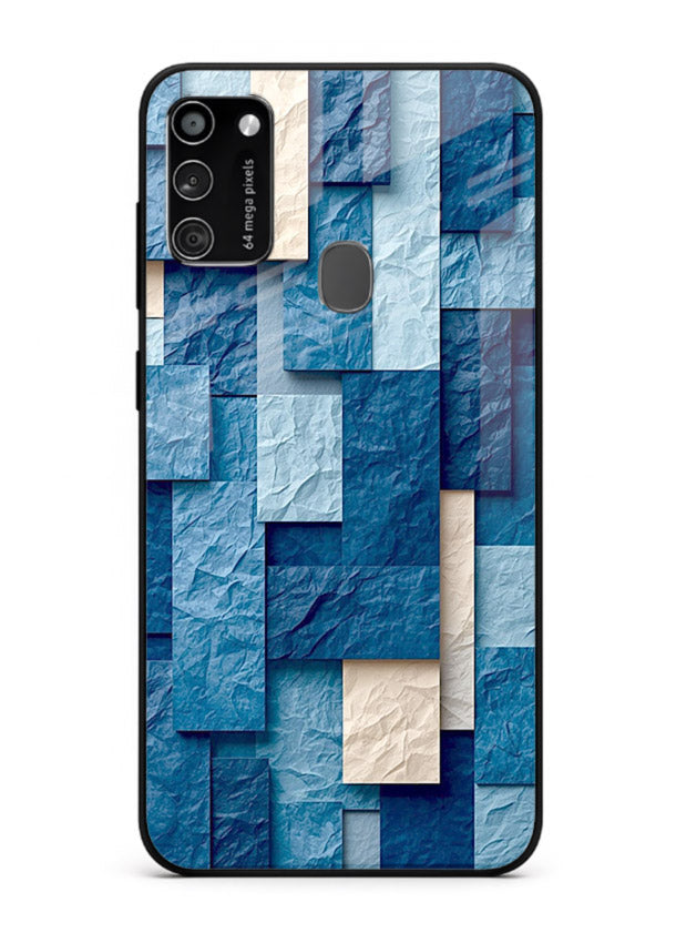 Blue Block Texture blue abstract block pattern Samsung M21 glass back cover