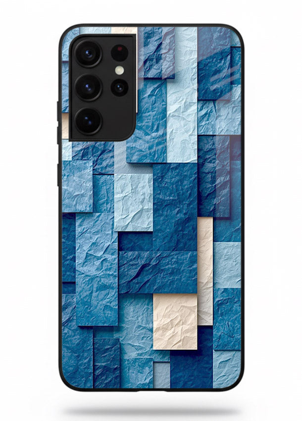 Blue Block Texture blue abstract block pattern Samsung S21 Ultra glass back cover