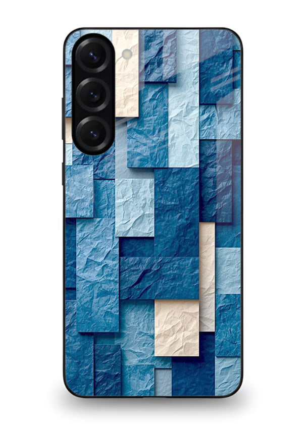 Blue Block Texture blue abstract block pattern Samsung S23 glass back cover