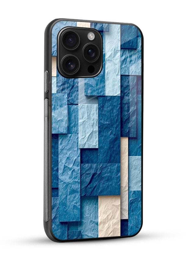 Blue Block Texture blue abstract block pattern glossy vibrant premium glass back cover - Angle Side