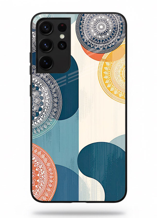 Blue Ceramic Waves artistic pattern Samsung S21 Ultra glass back cover