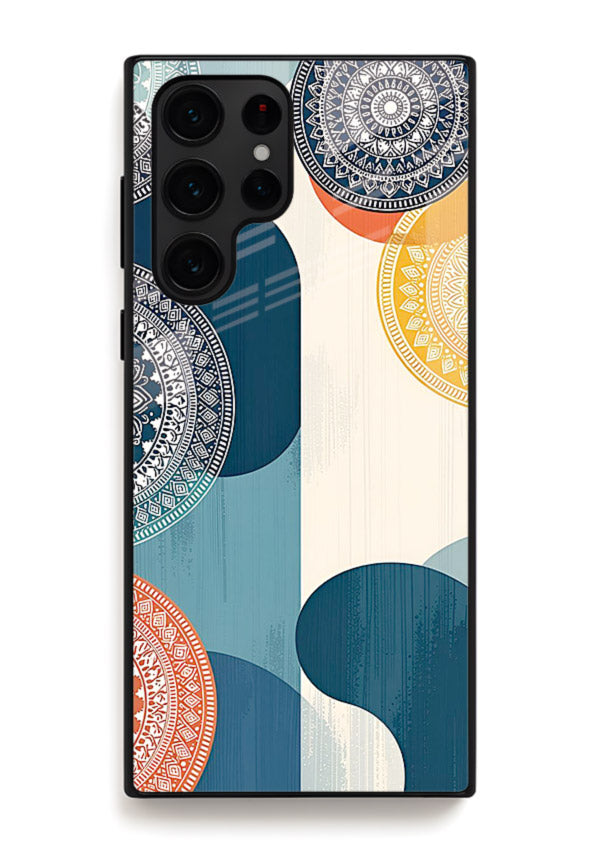 Blue Ceramic Waves artistic pattern Samsung S22 Ultra glass back cover