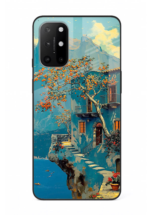 Blue Cliff Village coastal cliff village artwork OnePlus 8T glass back cover