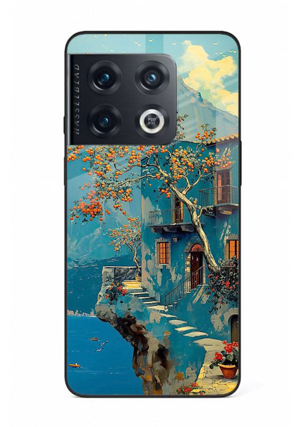 Blue Cliff Village coastal cliff village artwork OnePlus 10 Pro glass back cover