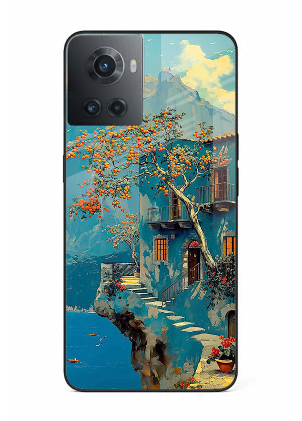 Blue Cliff Village coastal cliff village artwork OnePlus 10R glass back cover