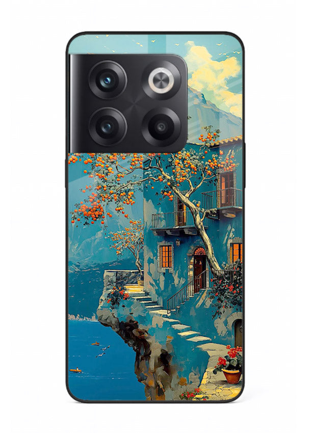 Blue Cliff Village coastal cliff village artwork OnePlus 10T glass back cover