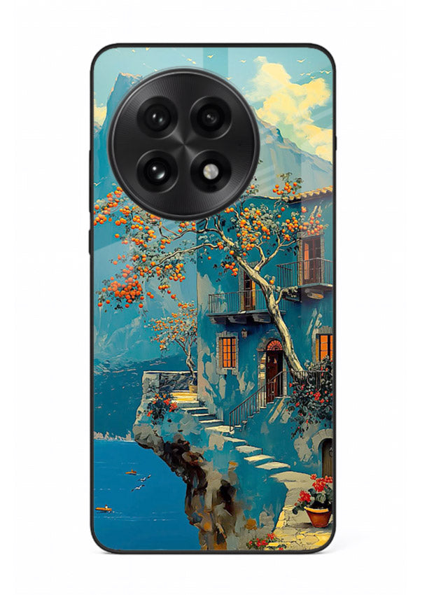 Blue Cliff Village coastal cliff village artwork OnePlus 13R glass back cover