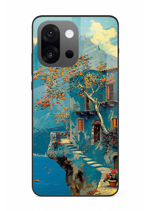 Blue Cliff Village coastal cliff village artwork OnePlus 13s glass back cover