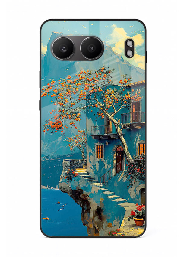 Blue Cliff Village coastal cliff village artwork OnePlus Nord 4 glass back cover