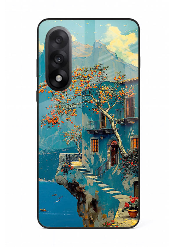 Blue Cliff Village coastal cliff village artwork OnePlus Nord 5 glass back cover