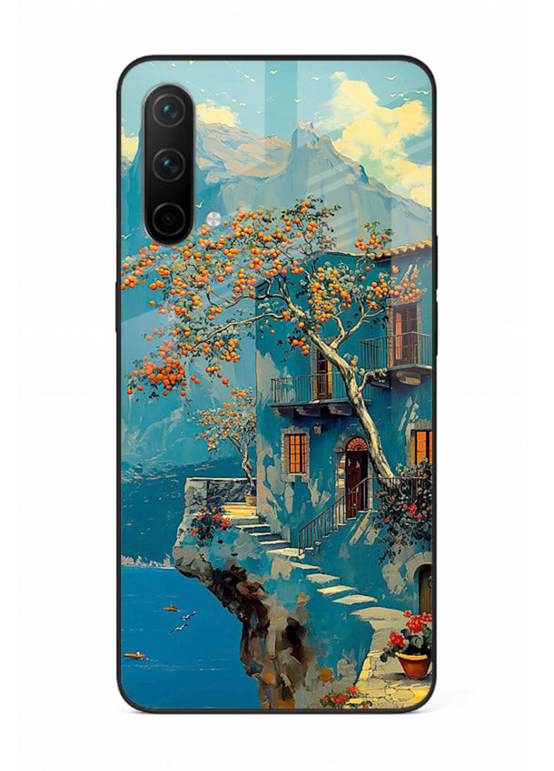 Blue Cliff Village coastal cliff village artwork OnePlus Nord CE 5G glass back cover