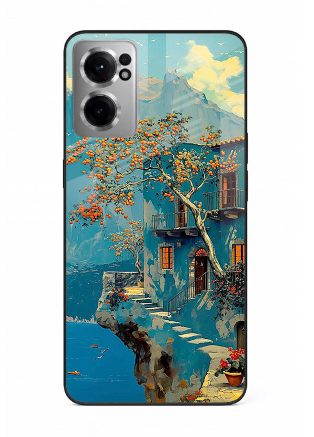 Blue Cliff Village coastal cliff village artwork OnePlus Nord CE2 5G glass back cover