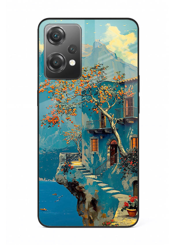 Blue Cliff Village coastal cliff village artwork OnePlus Nord CE2 Lite 5G glass back cover