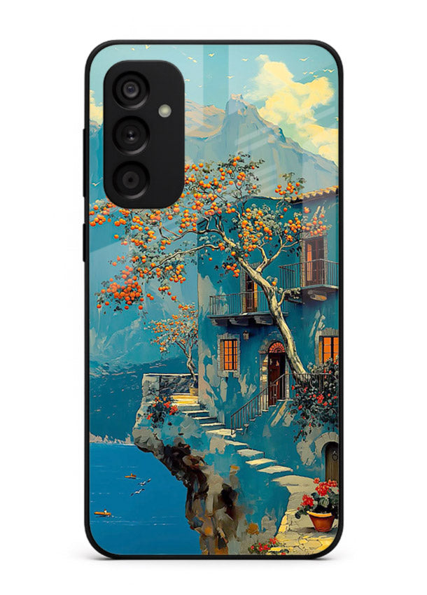 Blue Cliff Village coastal cliff village artwork Samsung F15 5G glass back cover