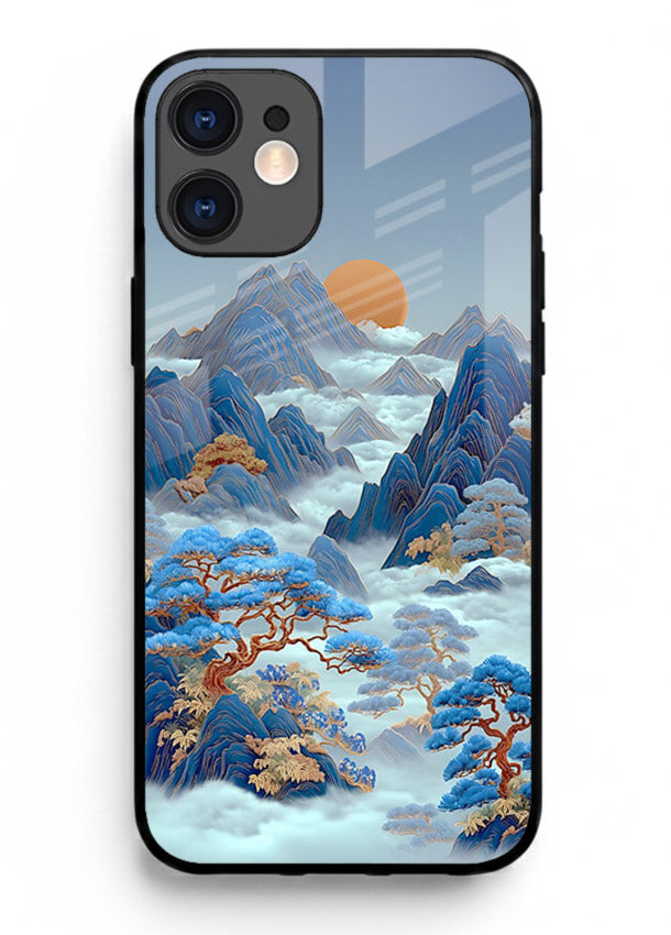 Blue Frost Peaks icy mountain artwork iphone 12 mini glass back cover