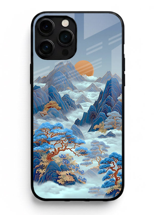 Blue Frost Peaks icy mountain artwork iphone 16 pro max glass back cover