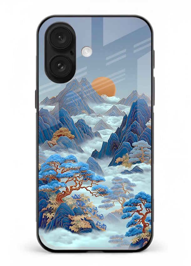 Blue Frost Peaks icy mountain artwork iphone 17 glass back cover