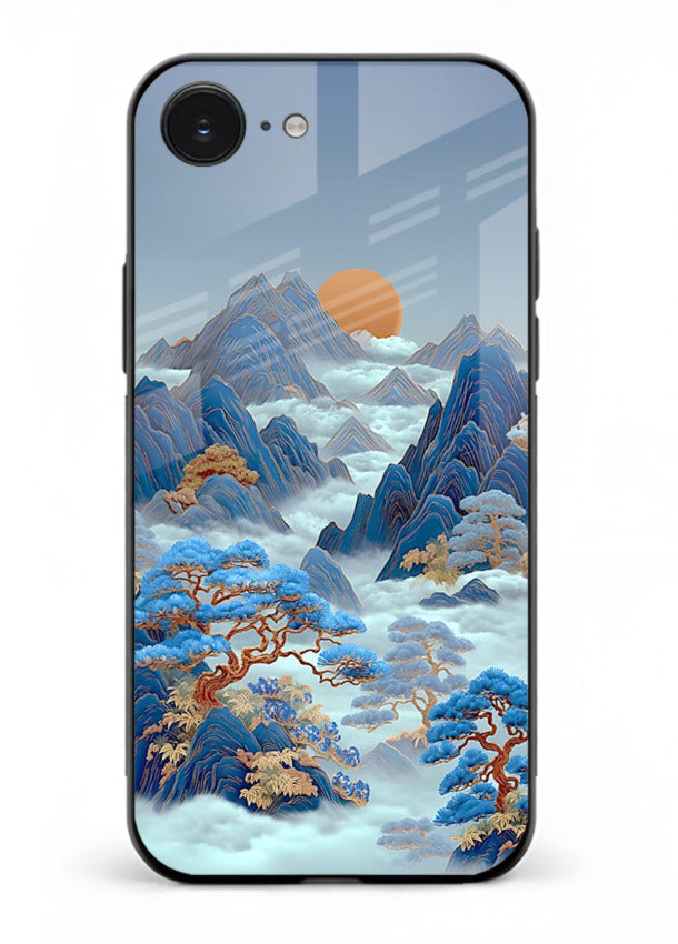 Blue Frost Peaks icy mountain artwork iphone 16e glass back cover