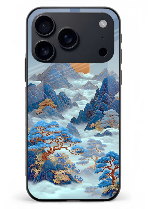 Blue Frost Peaks icy mountain artwork iphone 17 pro max glass back cover